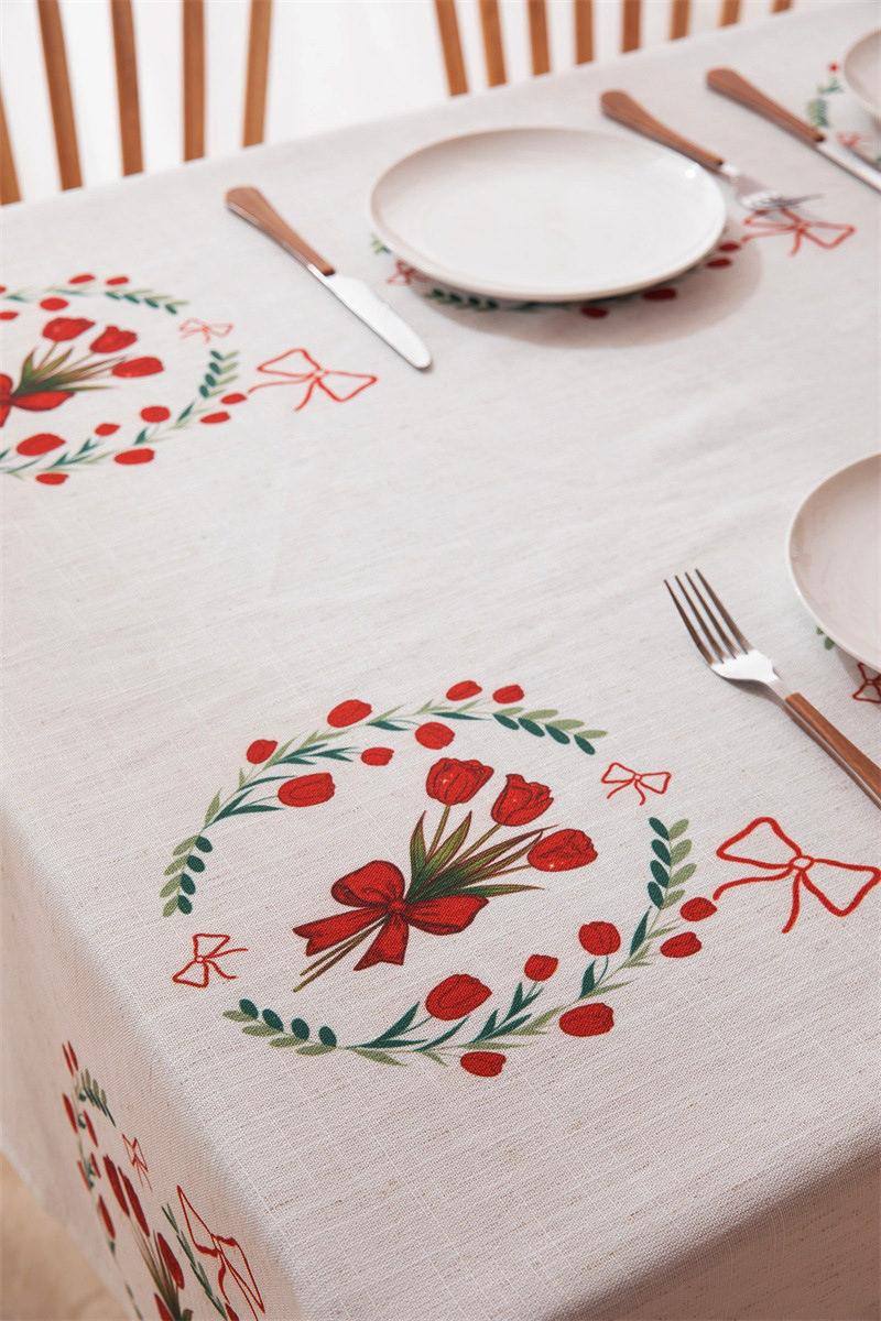Tovaglia rettangolare per tavolino da caffè, tavolo da pranzo, decorazione per sala da matrimonio con stampa digitale rossa di tulipani e fragole._voghion.com