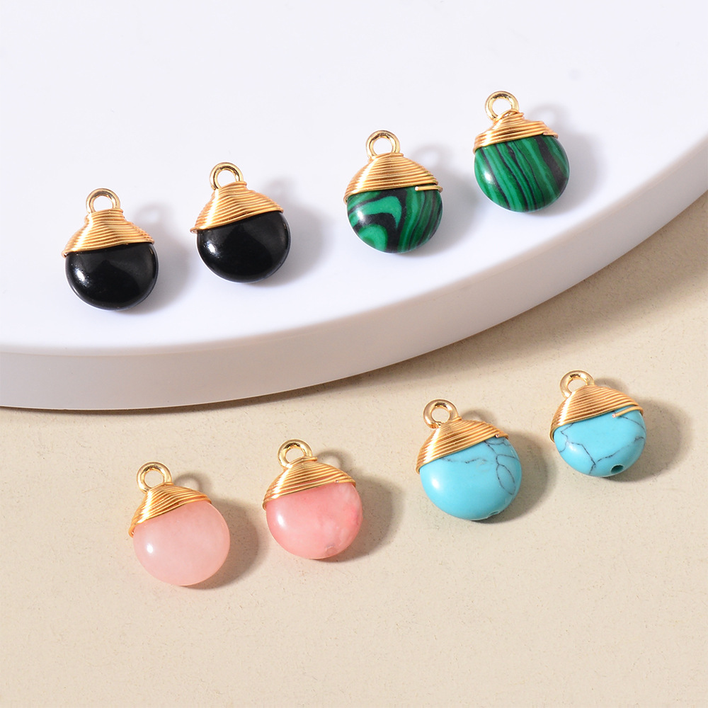 5 Pcs/package Simple Style Round Natural Stone Plating Pendant Jewelry Accessories display picture 4