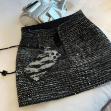 南油高货早秋新款重工软亮片高腰显瘦A字半身裙亮闪闪短裙裙裤女