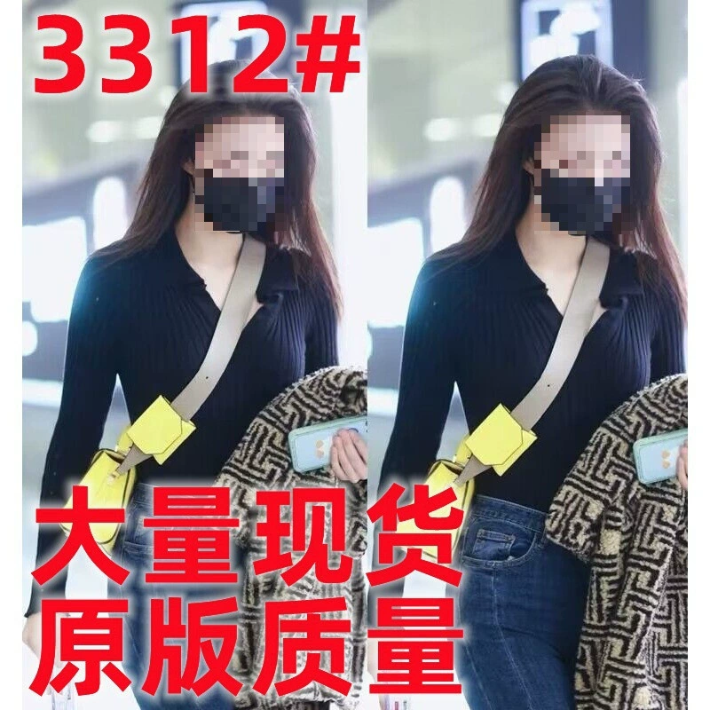 Wang Churan, черный вязаный свитер с воротником-поло в том же стиле, приталенный элегантный универсальный топ для похудения на осень