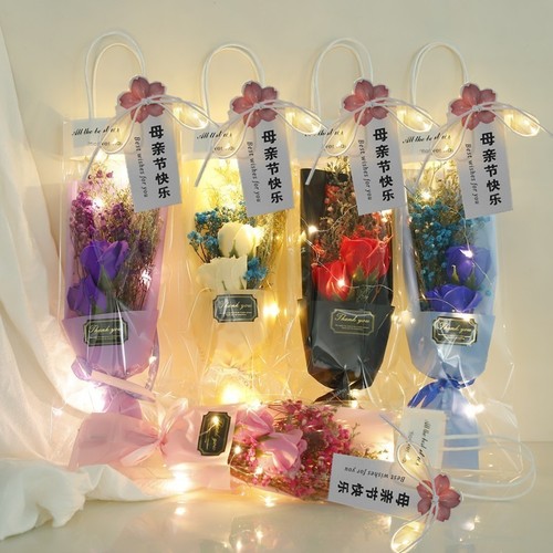 Mother's Day creative bag filled with dried star bouquets and rose soap bouquets as birthday gifts for boyfriend and girlfriend on Valentine's Day