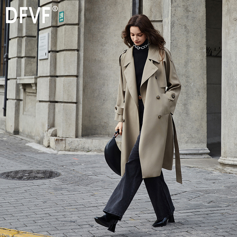 Dfvf Yi Element 2024 Spring & Fall New British Classy Retro Double-Breasted Brand Windbreaker Jacket Women's Extended Style
