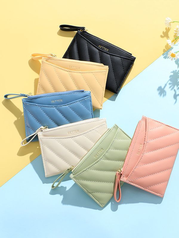 Nuevo titular de la tarjeta Haitao monedero titular de la tarjeta de gran capacidad simple auricular bolsa ultra-delgada de color sólido con cremallera titular de la tarjeta pequeña para las mujeres