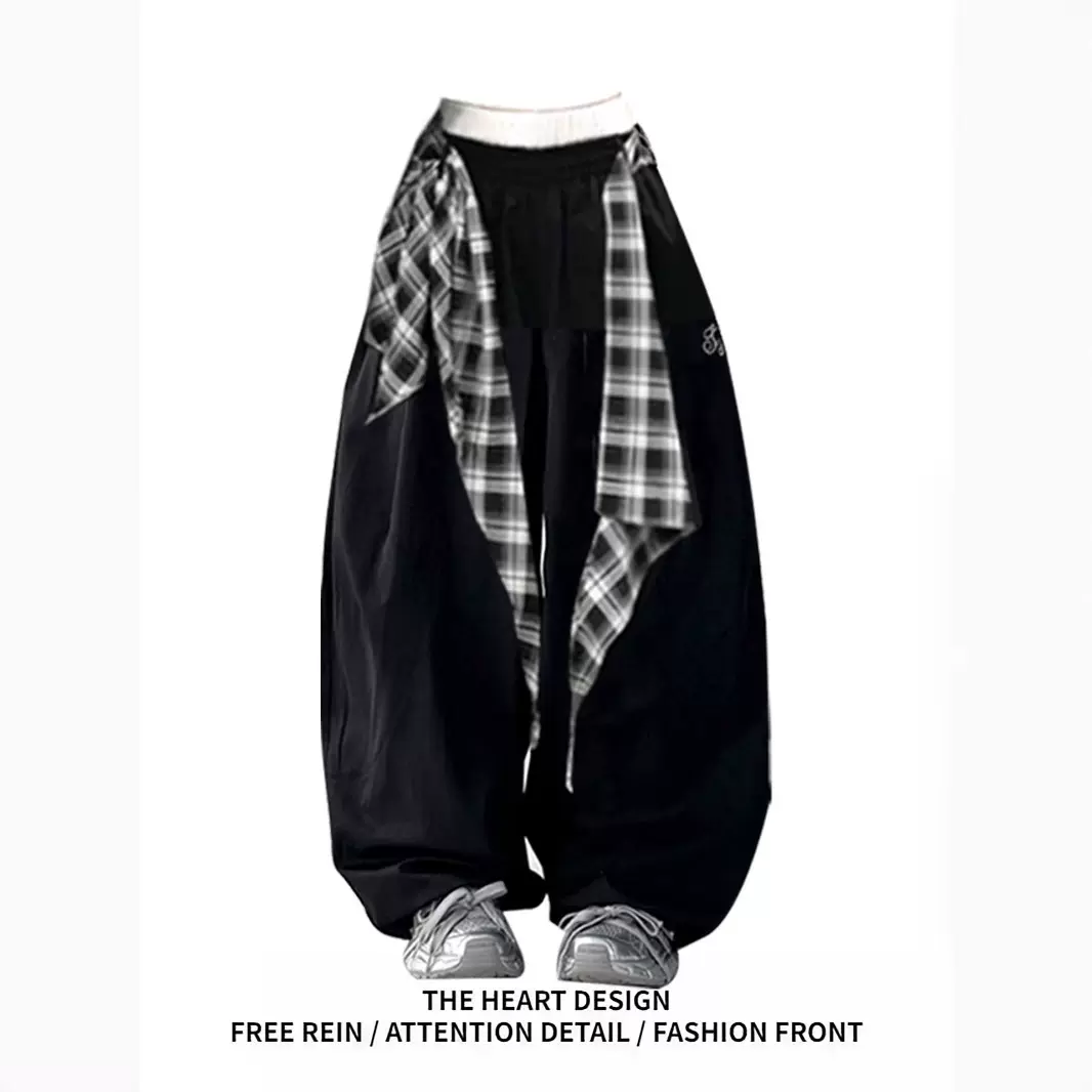 美式嘻哈街舞叠穿可拆卸阔腿裤女夏宽松垂感弯刀休闲裤爵士舞裤子