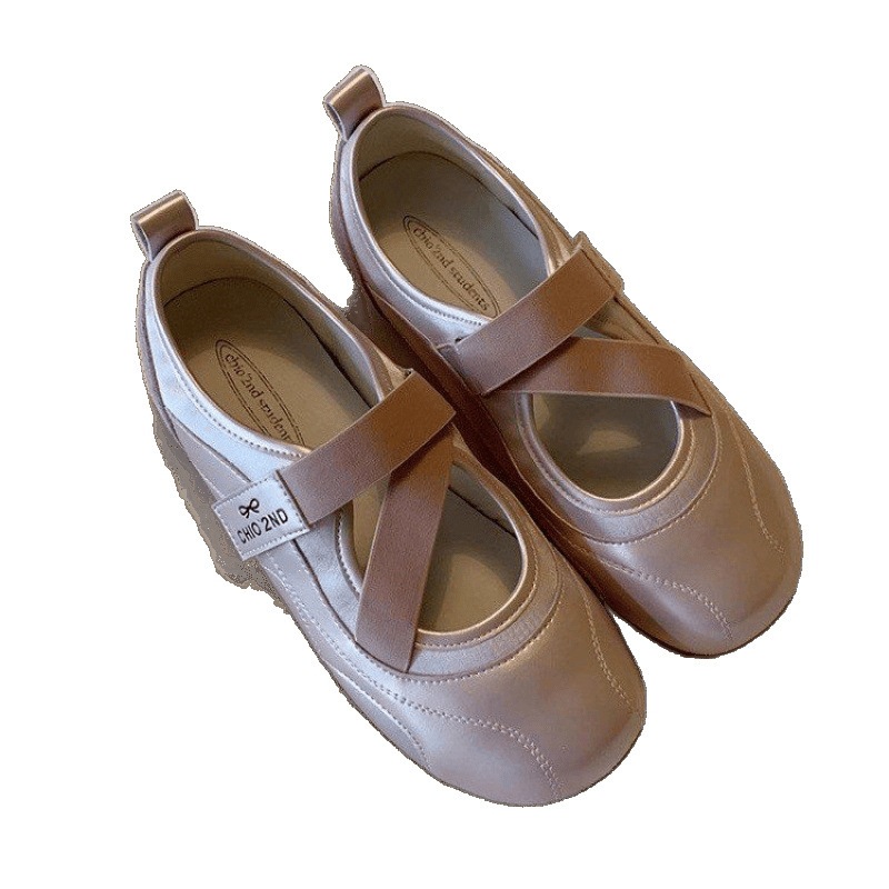 2026 primavera nuevos zapatos de ballet plateados zapatos de mujer correa cruzada zapatos mary-zhen retro francés suave