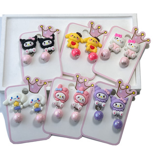 Children's Ear Clip Cute Cartoon Sanrio Painless Earrings Girl's Earrings Girl's Resin Earrings