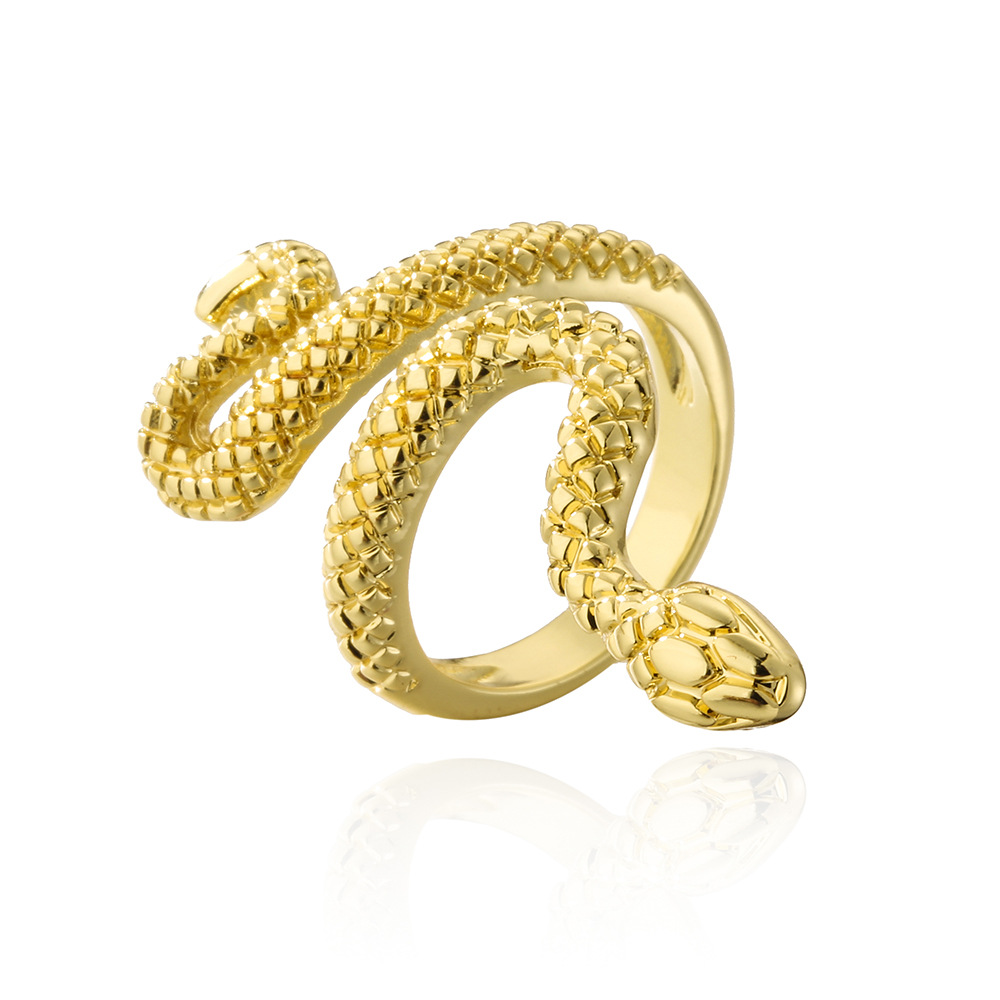 Fashion Copper 18K Gold Zircon Snake Shaped Geometric Open Ring