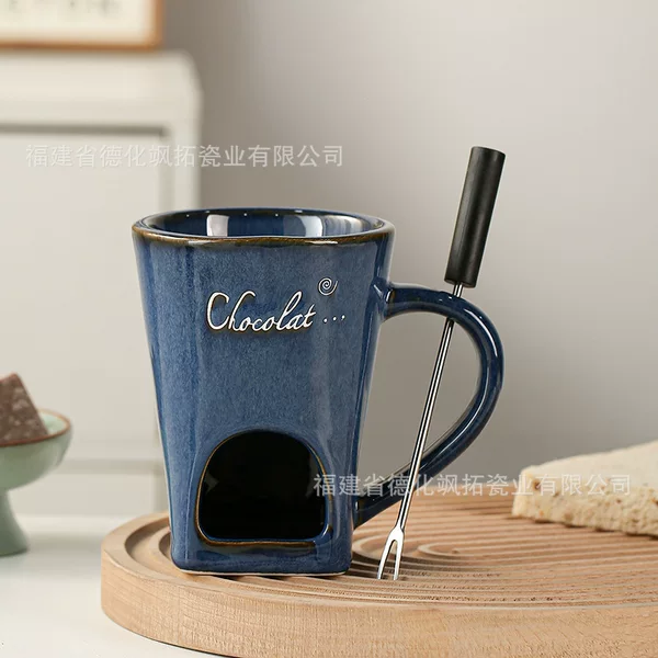 Cross-Border Medium-Temperature Ceramic Kiln-Molded Chocolate Melting Cup, Cheese Chocolate Fondue Cup, Cheese Butter Melting Cup