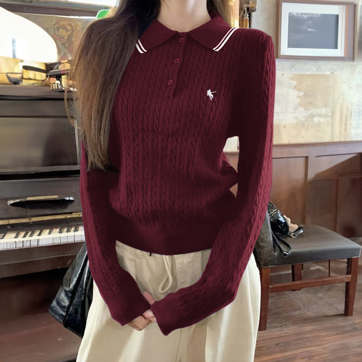 Kaikuo transfronterizo vacaciones europeas y estadounidenses de color sólido camisa de manga larga suéter de mujer 2025 otoño y invierno estación independiente de Amazon