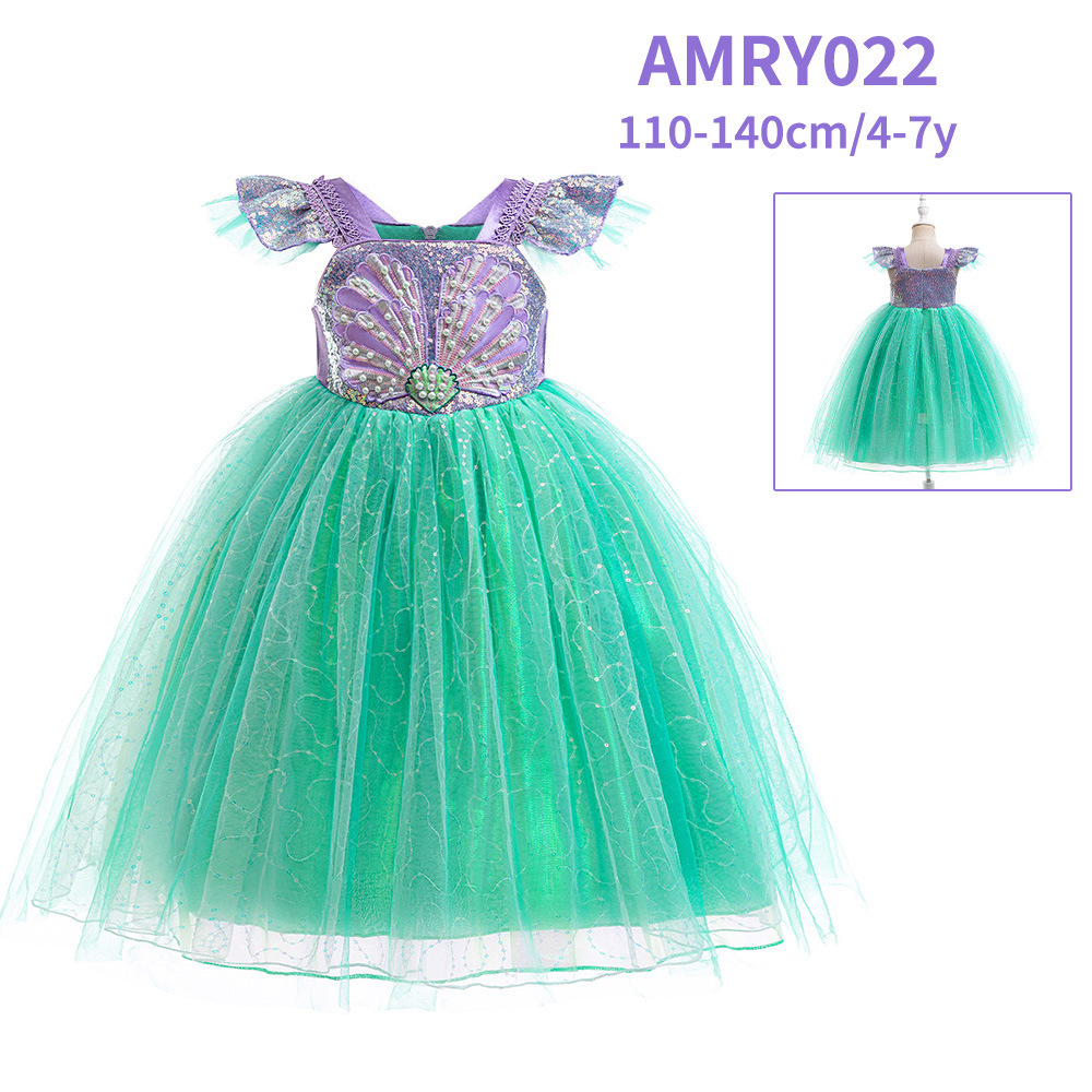 Vestido infantil vestido de princesa sirena diseño de sequillas 2026 nuevo estilo sirena de mermaid cola de pescado vestido de chicas