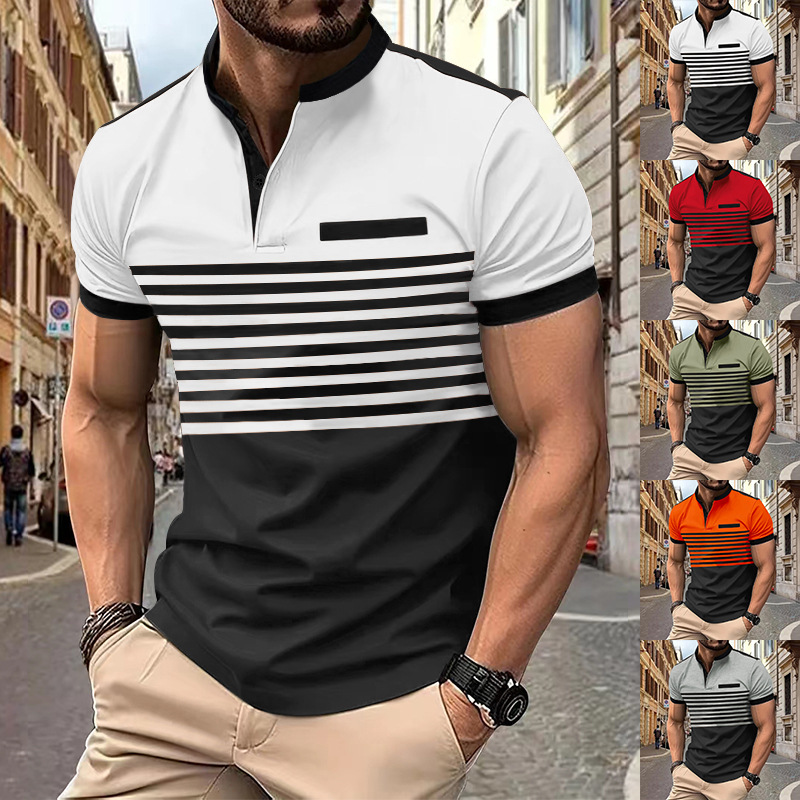 Instagram 2024 Summer Rask Selger POLO Glidelås Poloskjorte for menn med trykt stripe_voghion.com