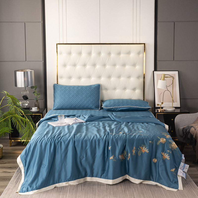 60s兰精天丝凝胶凉感夏凉被简约清爽刺绣双面莱赛尔纤维被子批发|ms