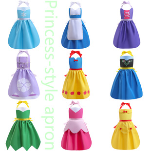 Parent-Child Apron, Princess Style Apron, Printed Halter Neck Tie, Cute Daily Gift for Girls to Dress up