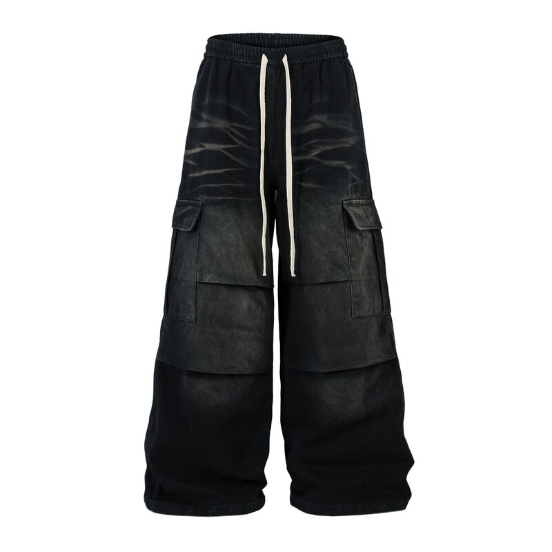 3064 American Retro 2024 Trend Heavy Craft High-grade Locomotive Design Men's Loose Rope Denim Pants