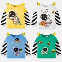 Children's basic shirt new spring and autumn season astronaut cartoon 3D printed long-sleeved T-shirt boys top trendy