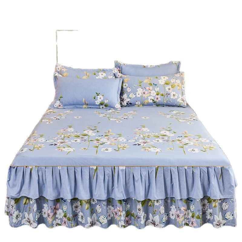 Falda de cama coreana Falda de cama de algodón de imitación agradable para la piel Funda de cama individual para dos piezas de tres piezas Funda de cama de encaje de doble capa de tres piezas image 6