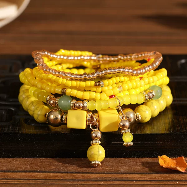 Cross-Border Hot-Selling Bohemian Multi-Layered Bracelet Set of Eight Pieces, Elastic 8-Piece Rice Bead Bracelets, Creative Jewelry Amazon