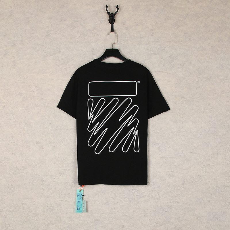 [Código europeo] versión correcta de impresión de acuarela splash tinta gradiente flecha graffiti ow marca de moda de manga corta pareja camiseta