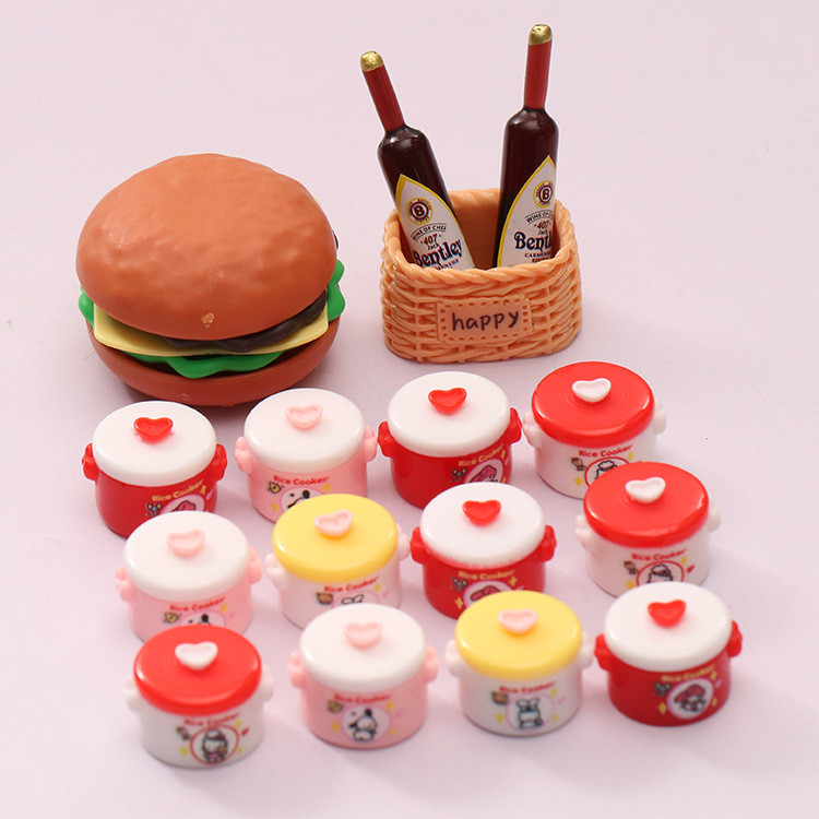 迷你彩色电饭煲儿童过家家树脂小摆件仿真超市厨房装饰材料配件