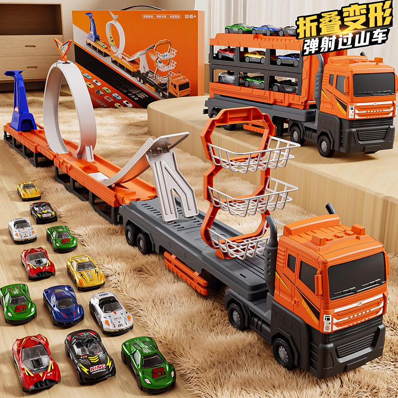 Transforming Competitive Rail Car Toy Big Truck Shooting Racing Parking Lot Simulation Toy Luxury Set Box Children's Day Gift