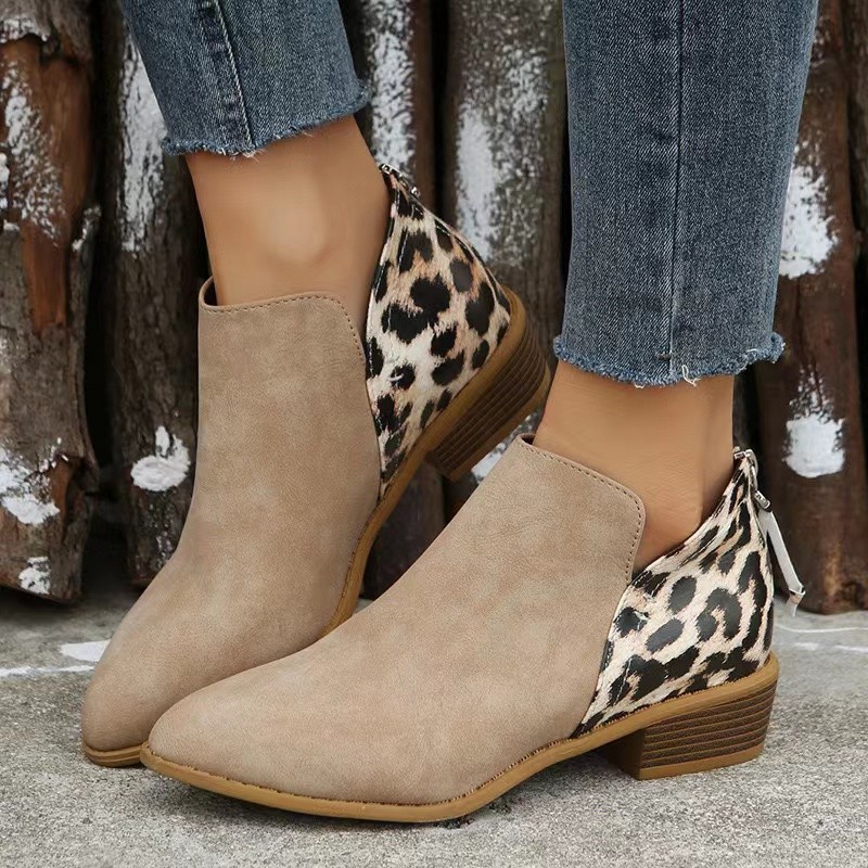 Damesschoenen Martin laarzen voor dames herfst en winter nieuwe luipaardprint splicing casual veelzijdige mode korte laarzen voor dames_voghion.com