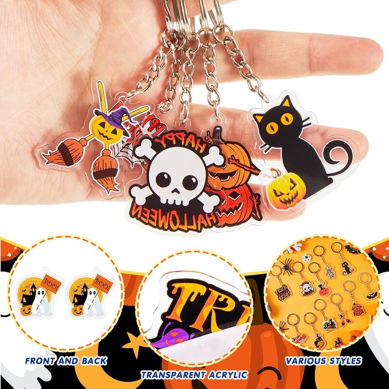Cross-Border Halloween Keychains in Bulk: Skeleton, Ghost, Pumpkin, Bat, Cat Keychains, Halloween Keyring Accessories