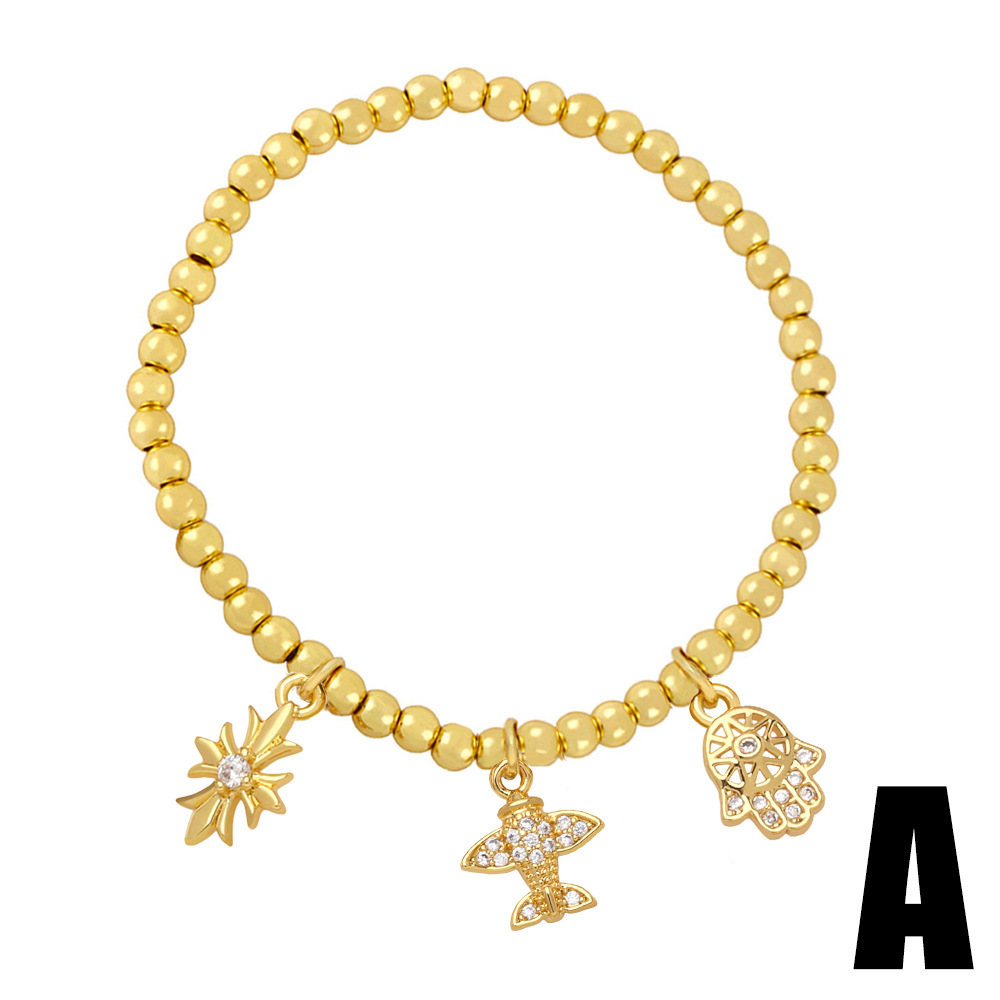 Fashion Sun Palm Owl Copper Bracelets Beaded Gold Plated Zircon Copper Bracelets