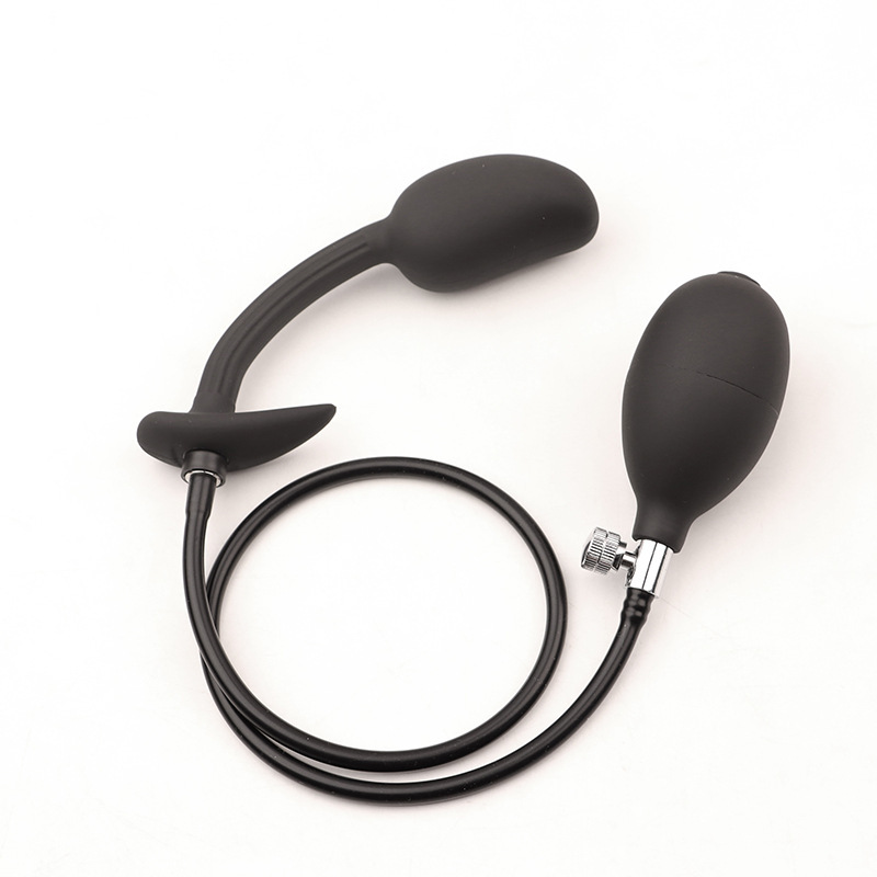 Magnetic Mango Inflatable Anal Plug with Steel Beads, Manual Pump Expansion, Black Silicone — detail image 12
