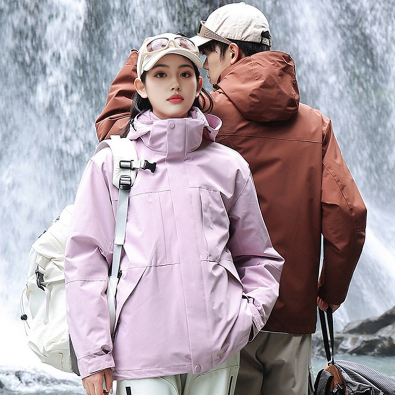 Camel Brand Same Style Three-In-One Jacket for Men and Women, Outdoor Windproof and Waterproof Softshell Jacket, Mountaineering Clothing with Fleece Lining, Customizable