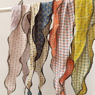 2024 new Japanese and Korean export spring and autumn scarf scarf cotton and linen double-sided double-layer edging diamond multi-functional plaid