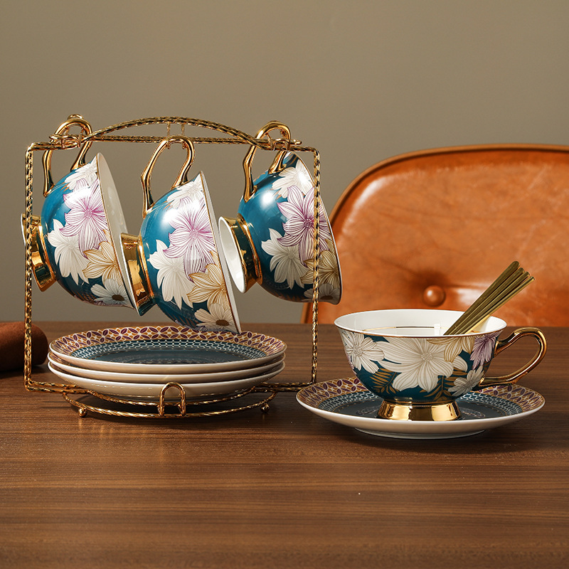 Conjunto de tazas y platos de café de porcelana de hueso, tazas de té de la tarde, caja de regalo de cumpleaños, regalo de boda.