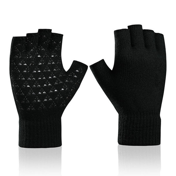 Customized Winter Warm Gloves, Knitted Finger-Separated Gloves with Offset Printing, Adult Half-Finger Gloves with Fleece Lining, Fingerless Gloves for Cold Protection