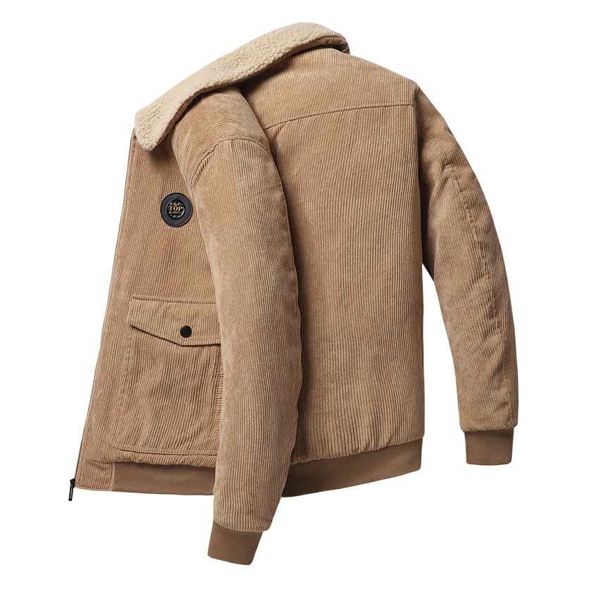 Chaqueta acolchada de algodón de lana de cordero chaqueta de lana de invierno para hombres chaqueta acolchada de algodón engrosada de papá cálido chaqueta de pana de mediana edad y ancianos hombres