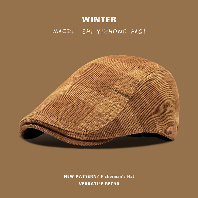 Gorra de pana Plaid hacia adelante-caqui