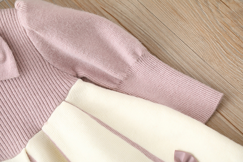 Color Block, Bow Knot Pattern Elegant Color Block Bow Knot Polyacrylonitrile Fiber Girls Dresses