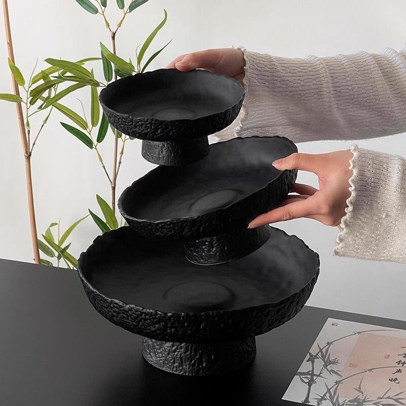 Black High-Footed Fruit Plate, High-End, Exquisite, and Aesthetically Pleasing Snack Display Plate, Dried Fruit Plate, Fruit Plate, New Chinese-Style Pastry Plate