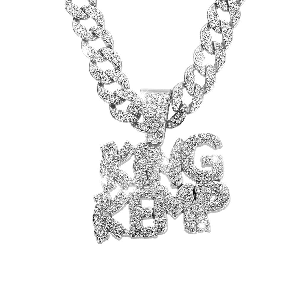 Diseño de moda hip-hop europeo y americano letras de tendencia KINGKEMP colgante de aleación de diamante completo colgante de cadena cubana transfronteriza colgante de hombre