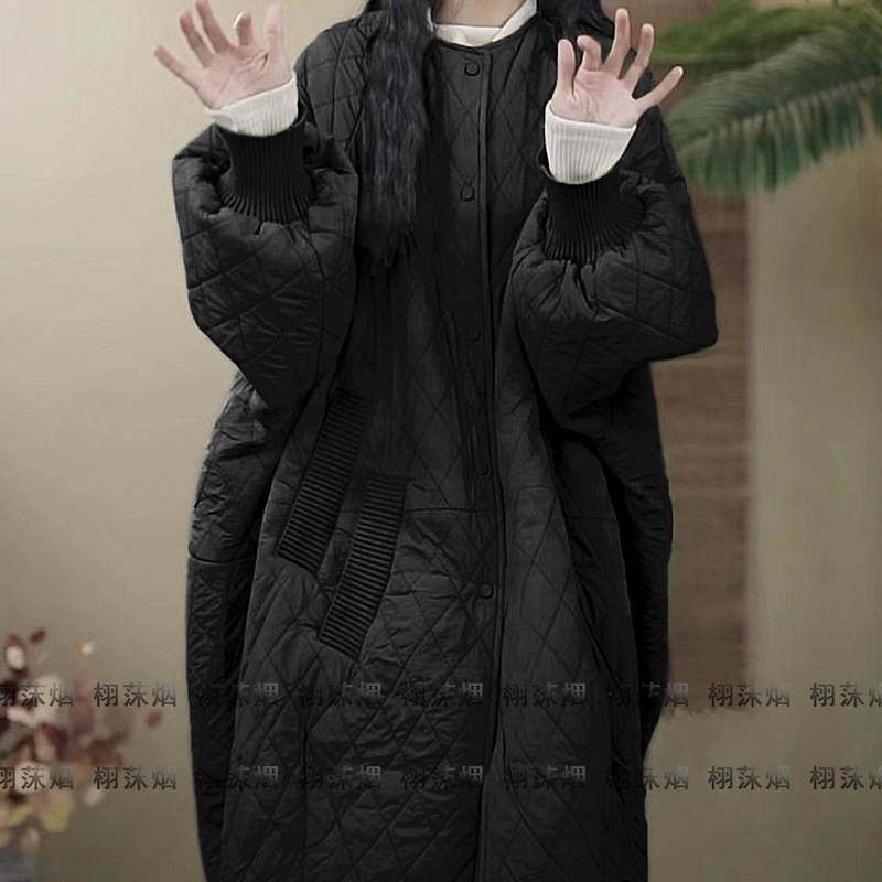 大码菱格羽绒棉衣棉服女外套长款轻薄棉袄冬季新款宽松保暖大衣女|undefined