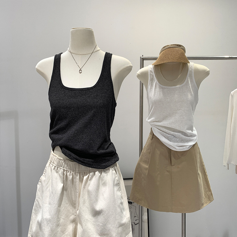 2026 Early Spring Hong Kong Style Pure Desire Workwear Sports Vest for Women, Thin Summer New Model, U-Neck, White Inner Wear, Sleeveless