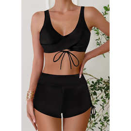 欧美外贸2024新款泳衣亚马逊印花分体比基尼拧包平角温泉跨境泳装