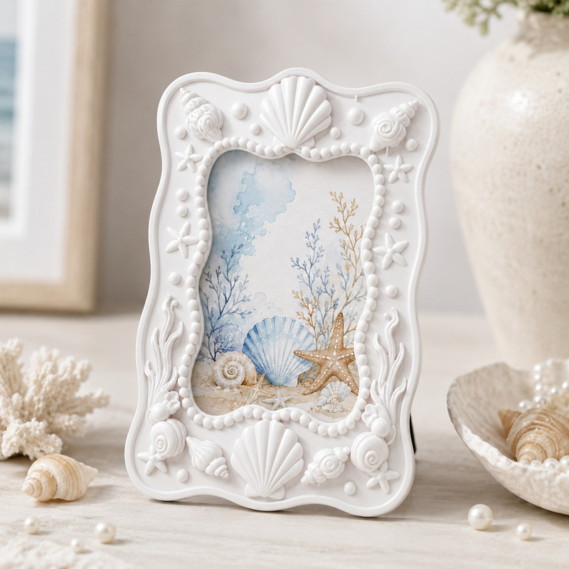 Foreign Trade Marine Style Resin Photo Frame 2x3inch Matte White Shell Photo Frame Cross-Border Home Decor Photo Frame Wholesale
