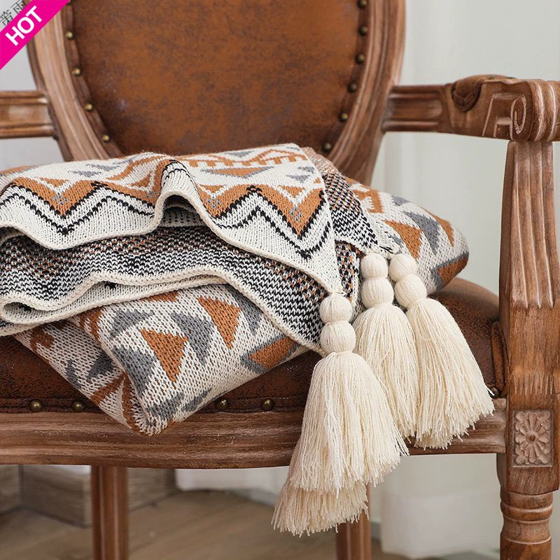 Knitted woolen cloak, duvet for sleep, sofa, simple and elegant design, boho style, wholesale