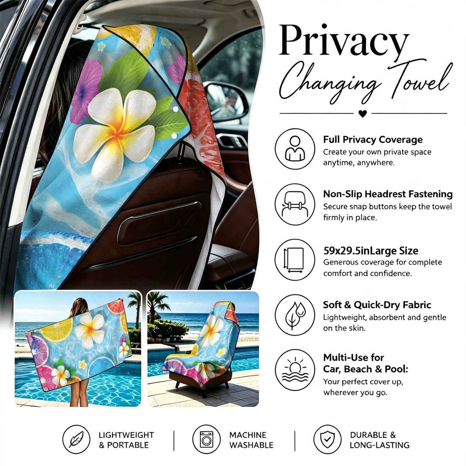 Printed bath towel and car seat cover 2-in-1, ultra-fine fiber outdoor beach and car dual-use universal seat cushion