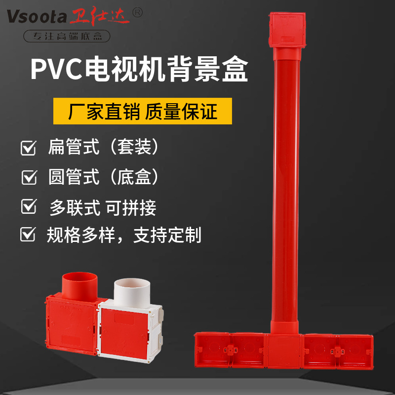 PVC86型电视背景墙预埋盒套装 家装拼接式多媒体影音盒63扁管/50