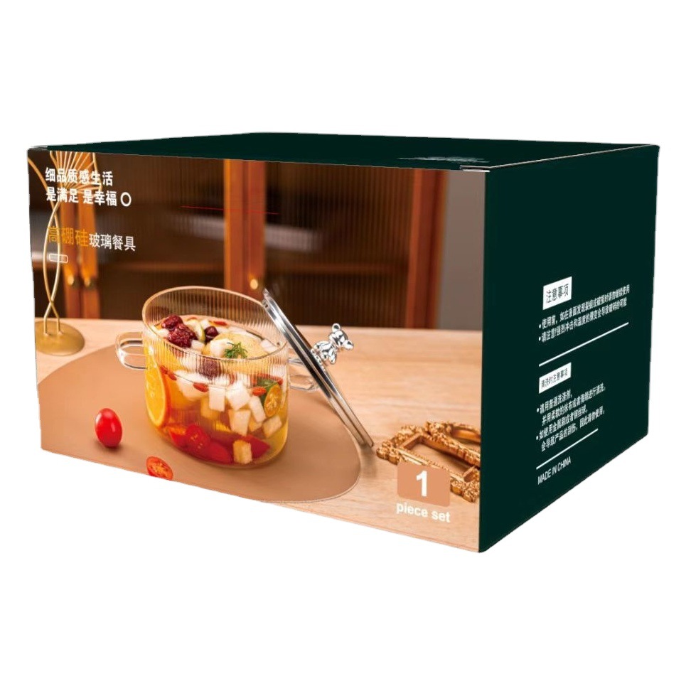 Oso de doble oreja de vidrio olla de leche borosilicato resistente al calor tazón de fideos instantáneos alimentos complementarios olla fuego abierto ensaladera de gran capacidad con tapa