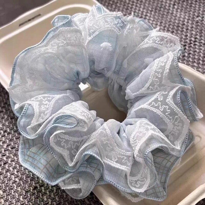 French-Style Gentle Beige Floral Embroidery Scrunchie for Women, High-End Large Bun Hair Accessory Hair Tie French-Style Gentle Beige Floral Embroidery Scrunchie for Women, High-End Large Bun Hair Accessory Hair Tie