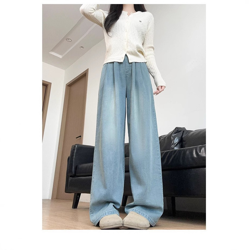 2026 New Retro Tencel Jeans for Women, Summer Thin High-Waisted Straight Loose Wide-Leg Casual Pants