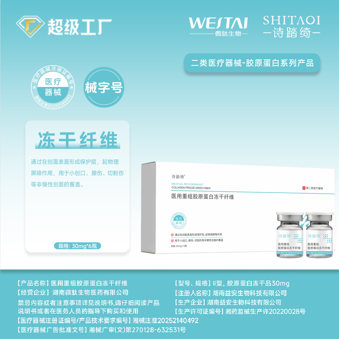 Medical-grade recombinant type III collagen repair freeze-dried powder (Class II medical device) dressing, post-medical aesthetic care.