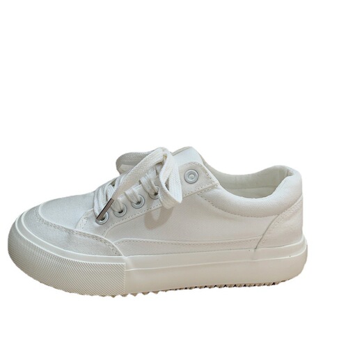 Pure Color Breathable Student Canvas Shoes Women  Spring Summer Flat Hong Kong Style Original Minimalist White Shoes Korean Version Casual Platform Shoes