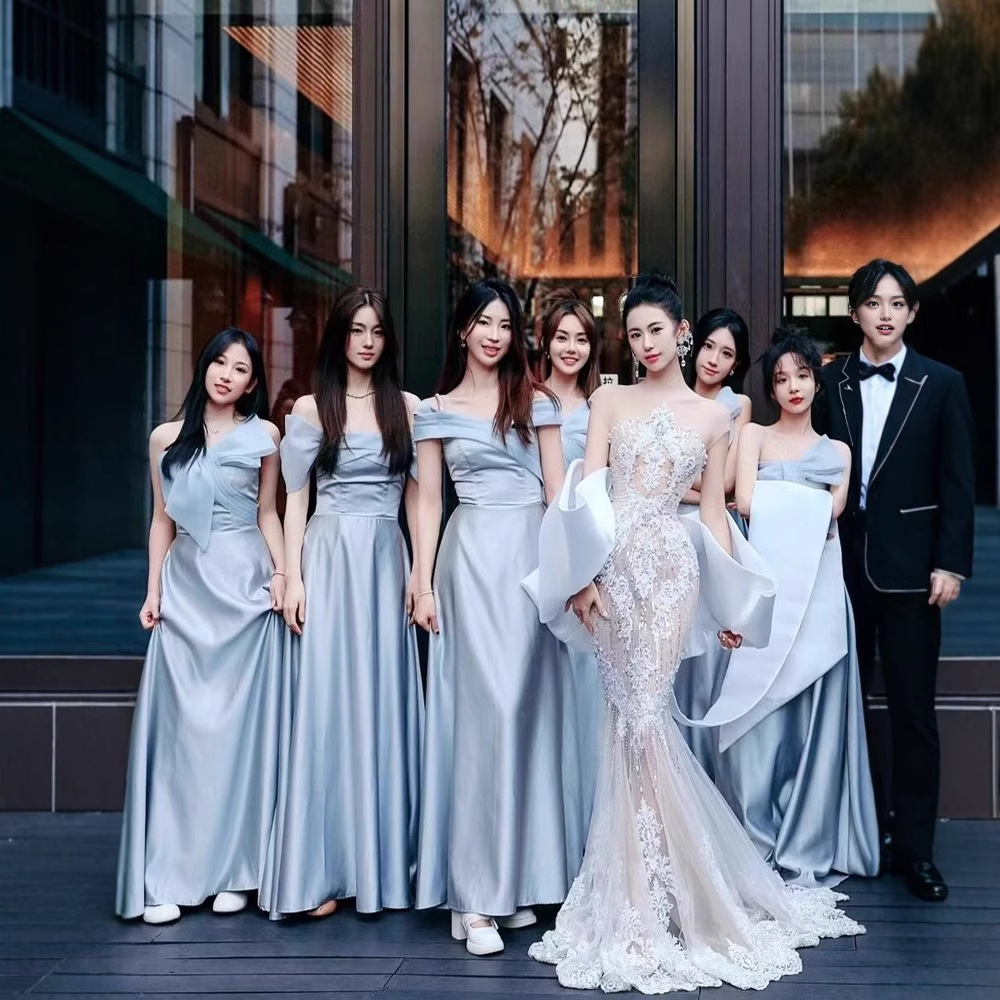 新款蓝色伴娘服新娘姐妹团礼服裙女高级感长款礼裙宴会气质连衣裙